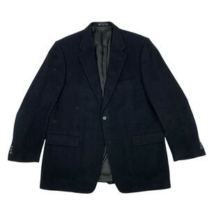 Roundtree & Yorke Camel Hair Blazer Mens Size 44L Black Notch Lapel Jacket *READ